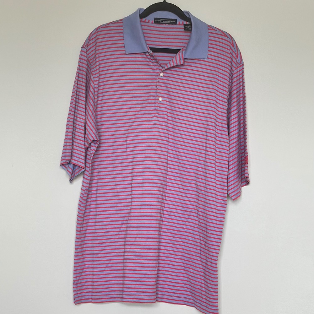 Carnoustie Mens XL Mercerized Cotton Striped Golf Polo Shirt Blue Red Style 4106